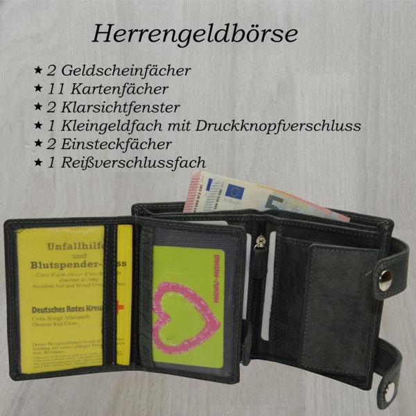 Leder Portemonnaie mit Kette Glattleder Design Roberto mit RFID Schutz